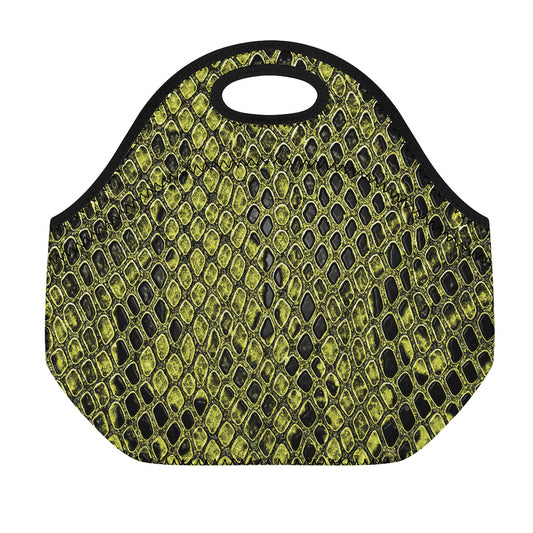 Lime Green And Black Snakeskin Print Neoprene Lunch Bag
