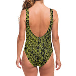 Lime Green And Black Snakeskin Print One Piece Swimsuit