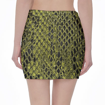 Lime Green And Black Snakeskin Print Pencil Mini Skirt