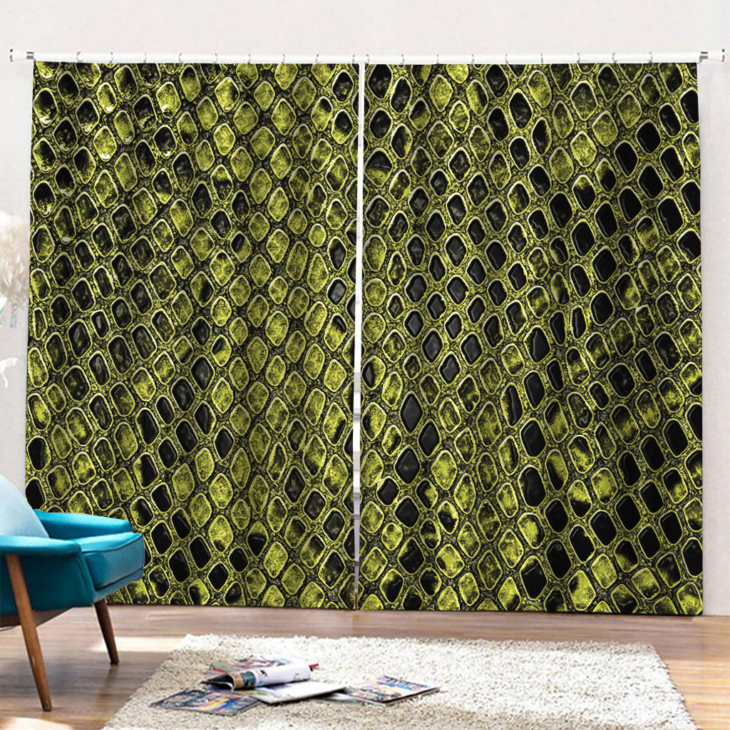 Lime Green And Black Snakeskin Print Pencil Pleat Curtains