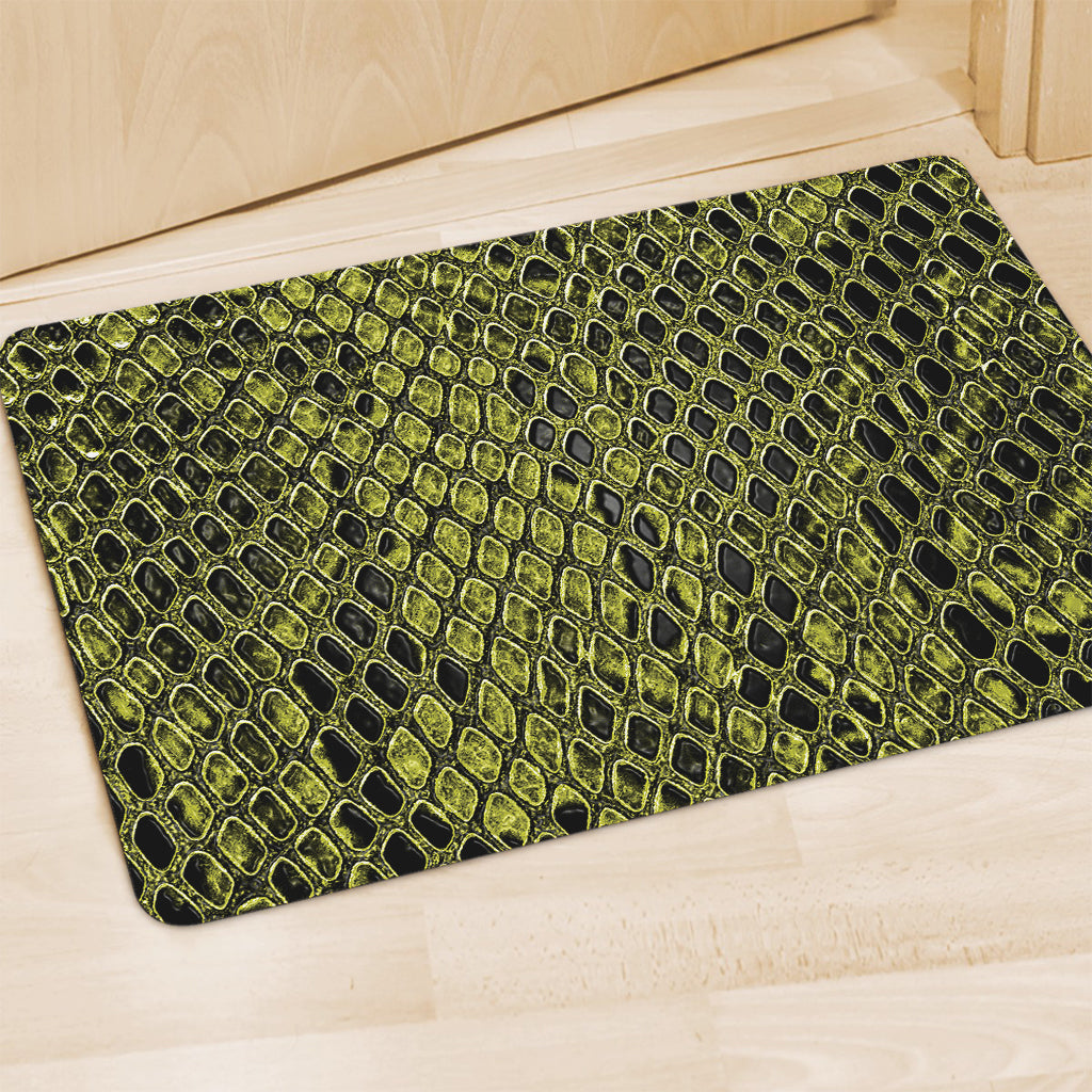 Lime Green And Black Snakeskin Print Polyester Doormat