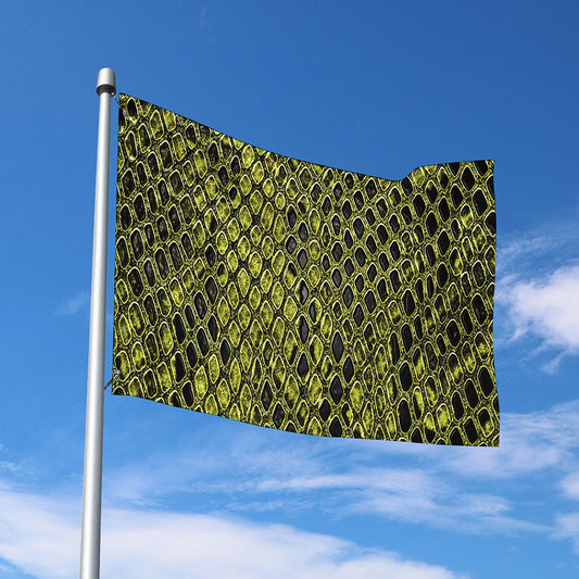 Lime Green And Black Snakeskin Print Polyester Flag