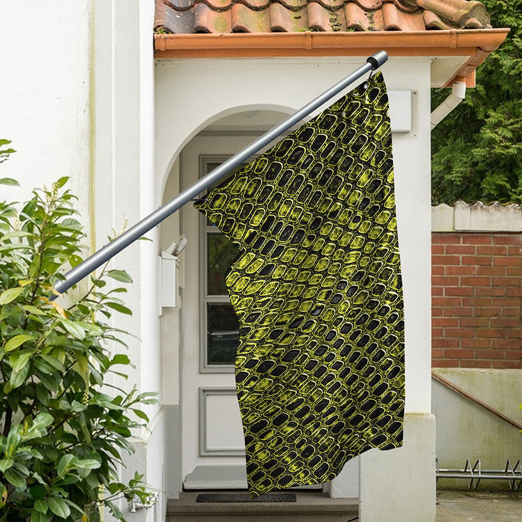 Lime Green And Black Snakeskin Print Polyester Flag