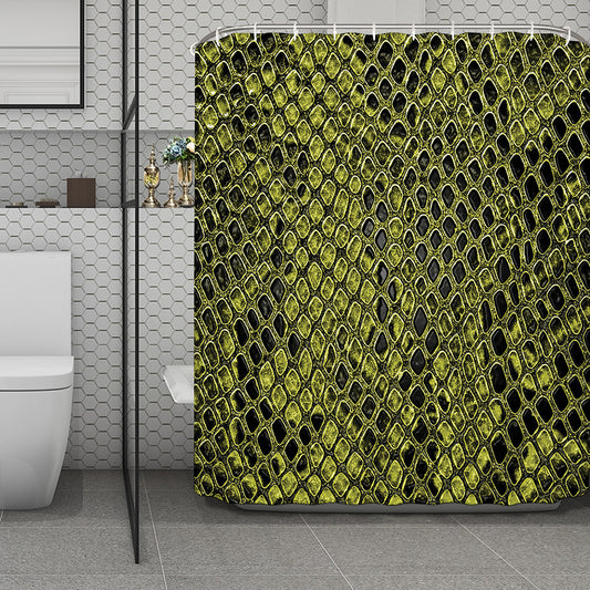 Lime Green And Black Snakeskin Print Polyester Shower Curtain