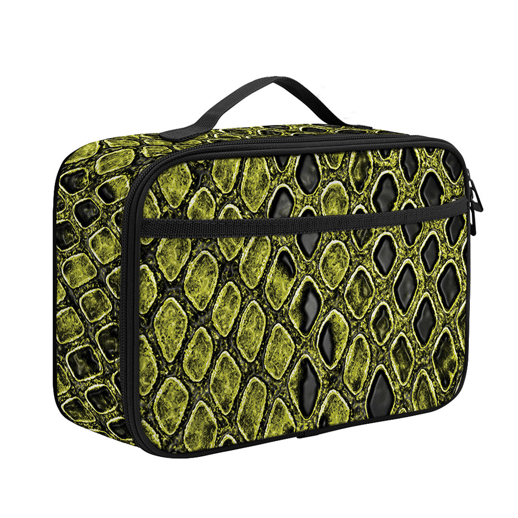 Lime Green And Black Snakeskin Print Portable Lunch Bag