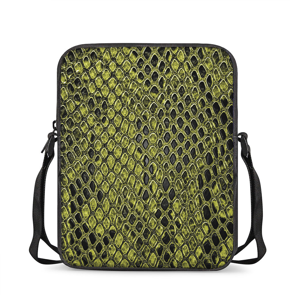 Lime Green And Black Snakeskin Print Rectangular Crossbody Bag
