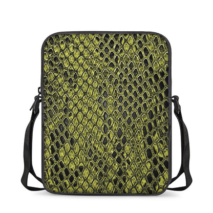 Lime Green And Black Snakeskin Print Rectangular Crossbody Bag