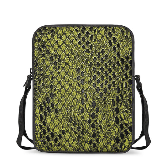 Lime Green And Black Snakeskin Print Rectangular Crossbody Bag
