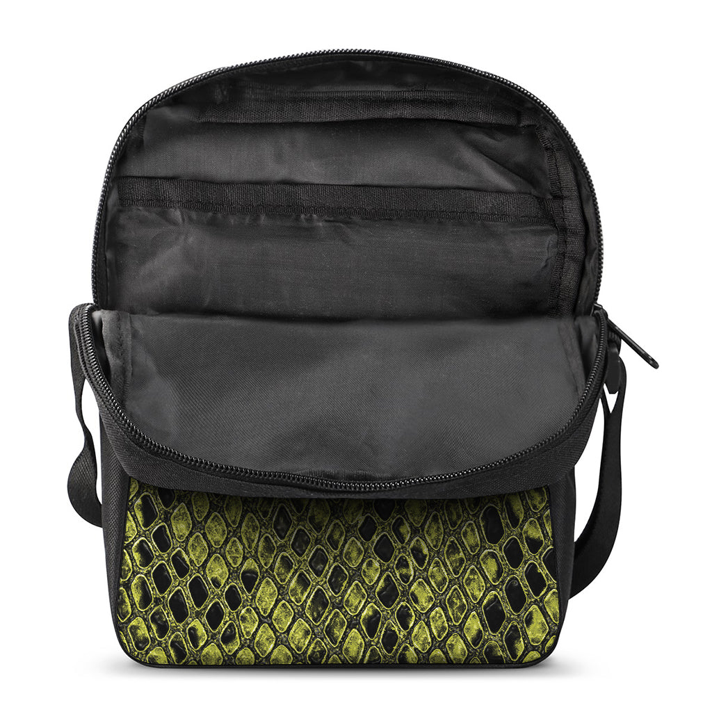 Lime Green And Black Snakeskin Print Rectangular Crossbody Bag