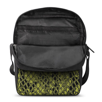 Lime Green And Black Snakeskin Print Rectangular Crossbody Bag