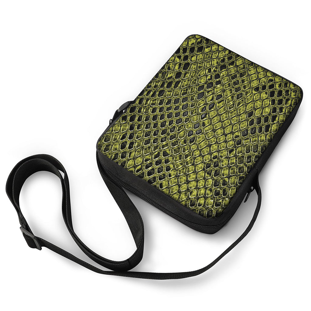 Lime Green And Black Snakeskin Print Rectangular Crossbody Bag