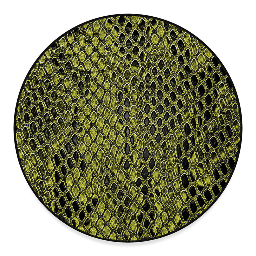 Lime Green And Black Snakeskin Print Round Floor Mat