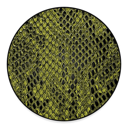 Lime Green And Black Snakeskin Print Round Floor Mat