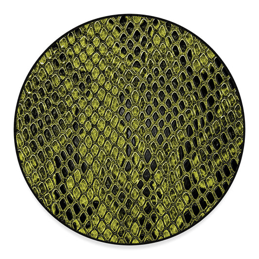 Lime Green And Black Snakeskin Print Round Floor Mat