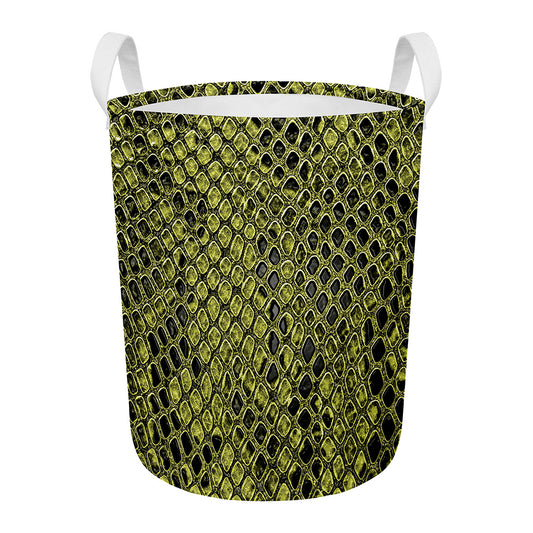 Lime Green And Black Snakeskin Print Round Laundry Basket