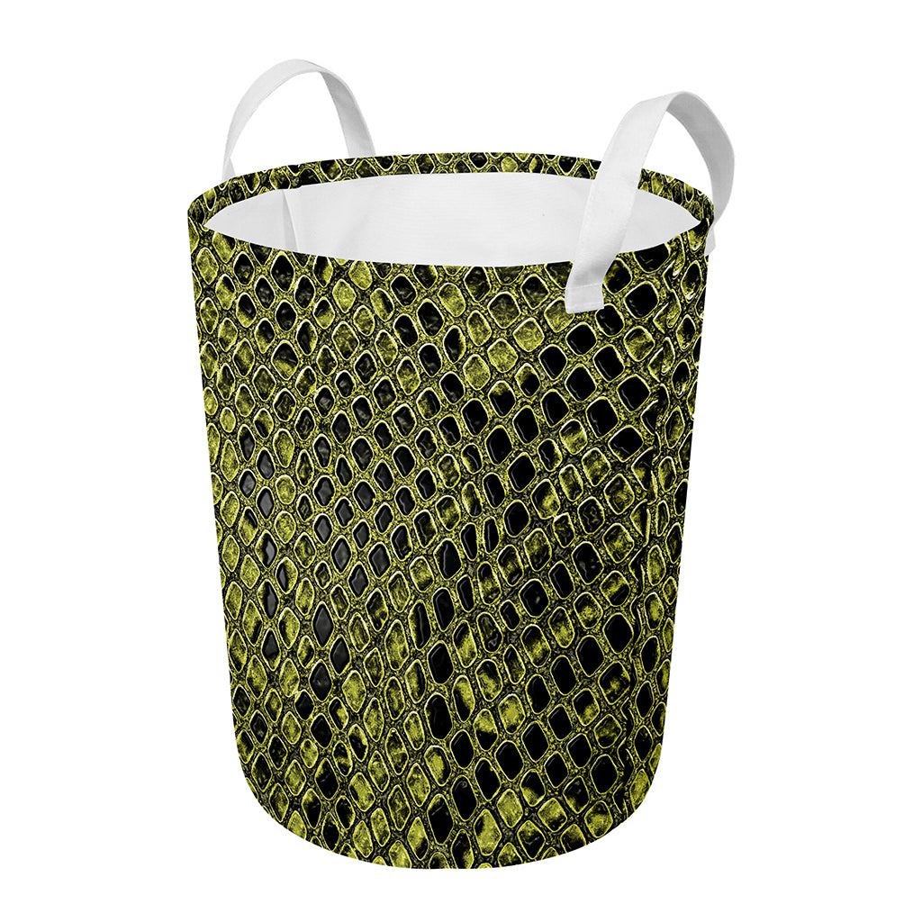 Lime Green And Black Snakeskin Print Round Laundry Basket