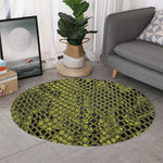 Lime Green And Black Snakeskin Print Round Rug