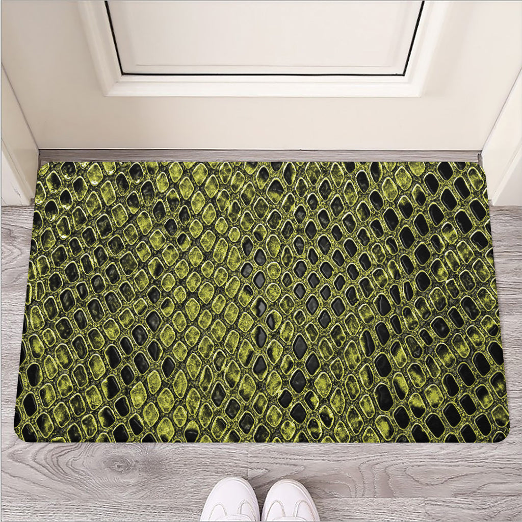Lime Green And Black Snakeskin Print Rubber Doormat