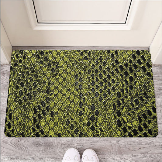 Lime Green And Black Snakeskin Print Rubber Doormat