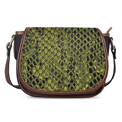 Lime Green And Black Snakeskin Print Saddle Bag