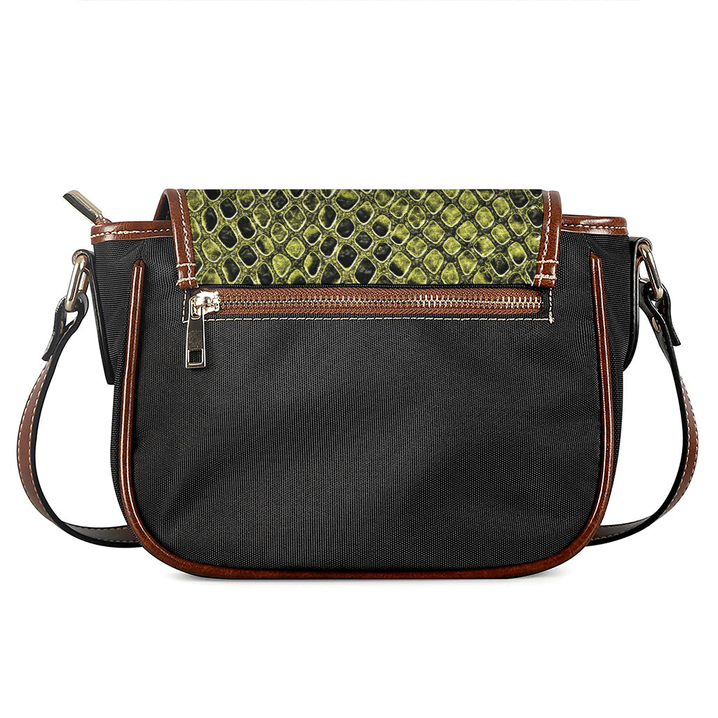 Lime Green And Black Snakeskin Print Saddle Bag