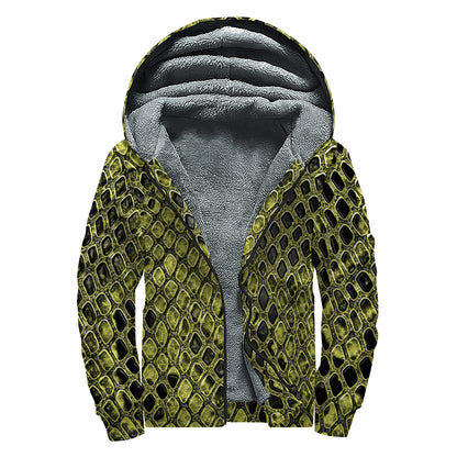 Lime Green And Black Snakeskin Print Sherpa Lined Zip Up Hoodie