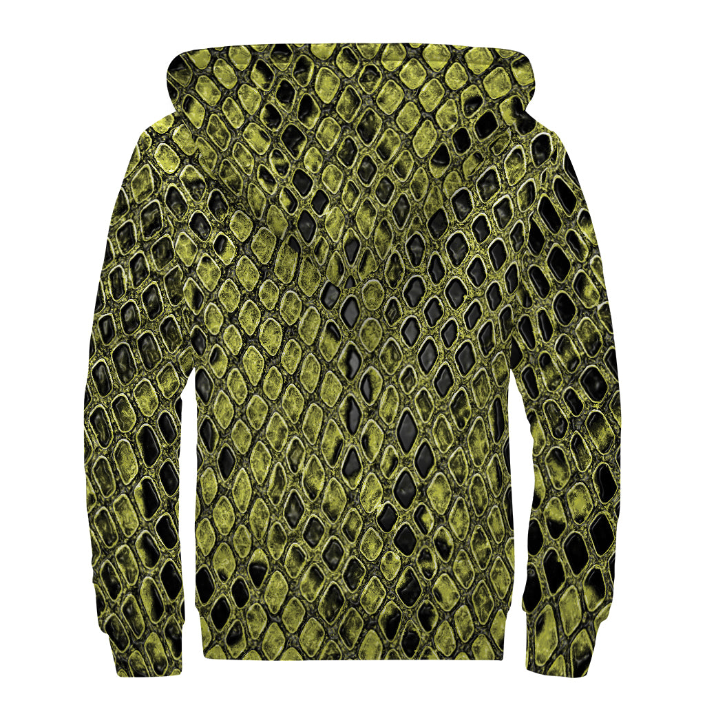 Lime Green And Black Snakeskin Print Sherpa Lined Zip Up Hoodie