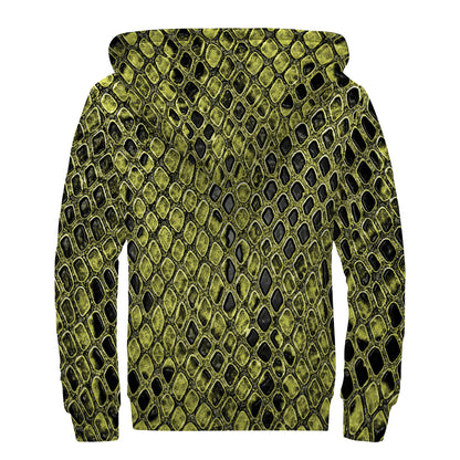 Lime Green And Black Snakeskin Print Sherpa Lined Zip Up Hoodie