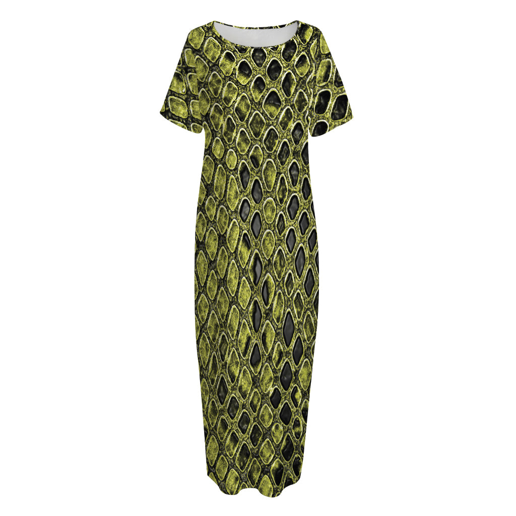 Lime Green And Black Snakeskin Print Short Sleeve Long Nightdress