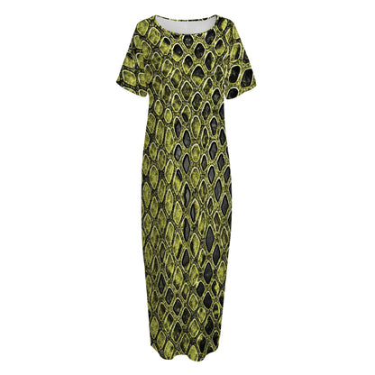 Lime Green And Black Snakeskin Print Short Sleeve Long Nightdress