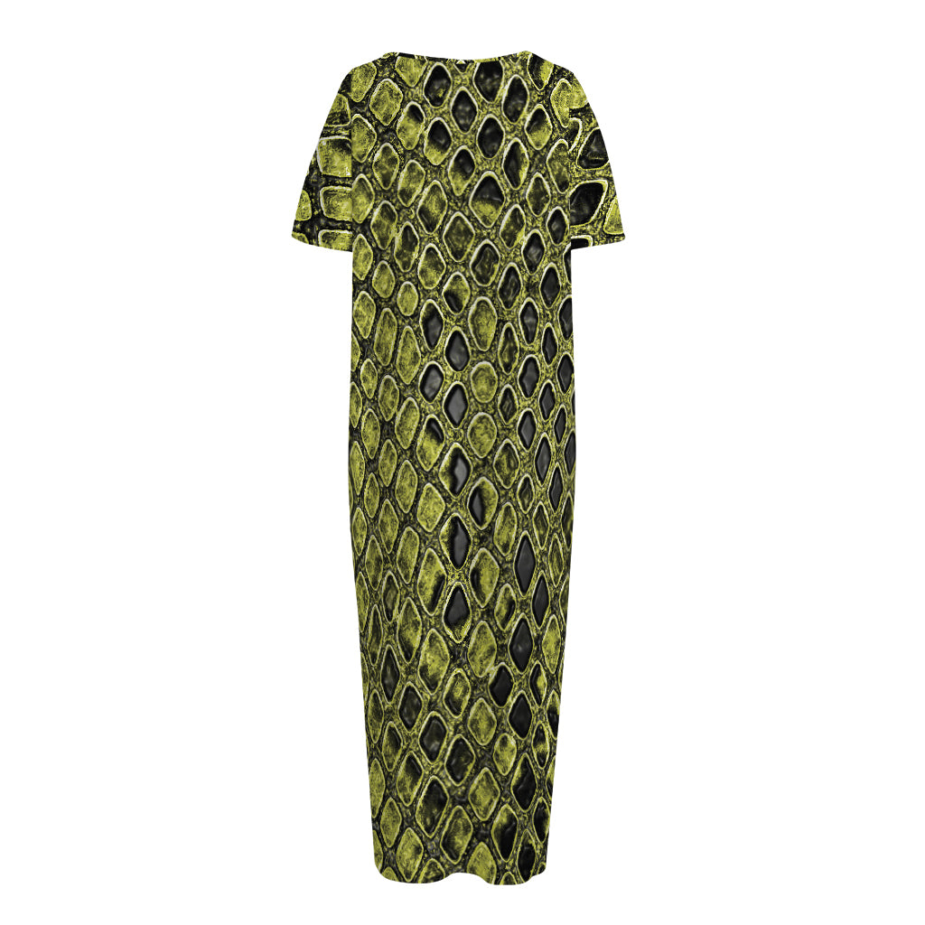 Lime Green And Black Snakeskin Print Short Sleeve Long Nightdress