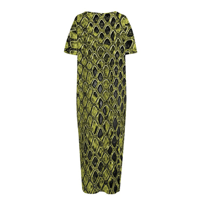 Lime Green And Black Snakeskin Print Short Sleeve Long Nightdress