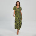 Lime Green And Black Snakeskin Print Short Sleeve Maxi Dress