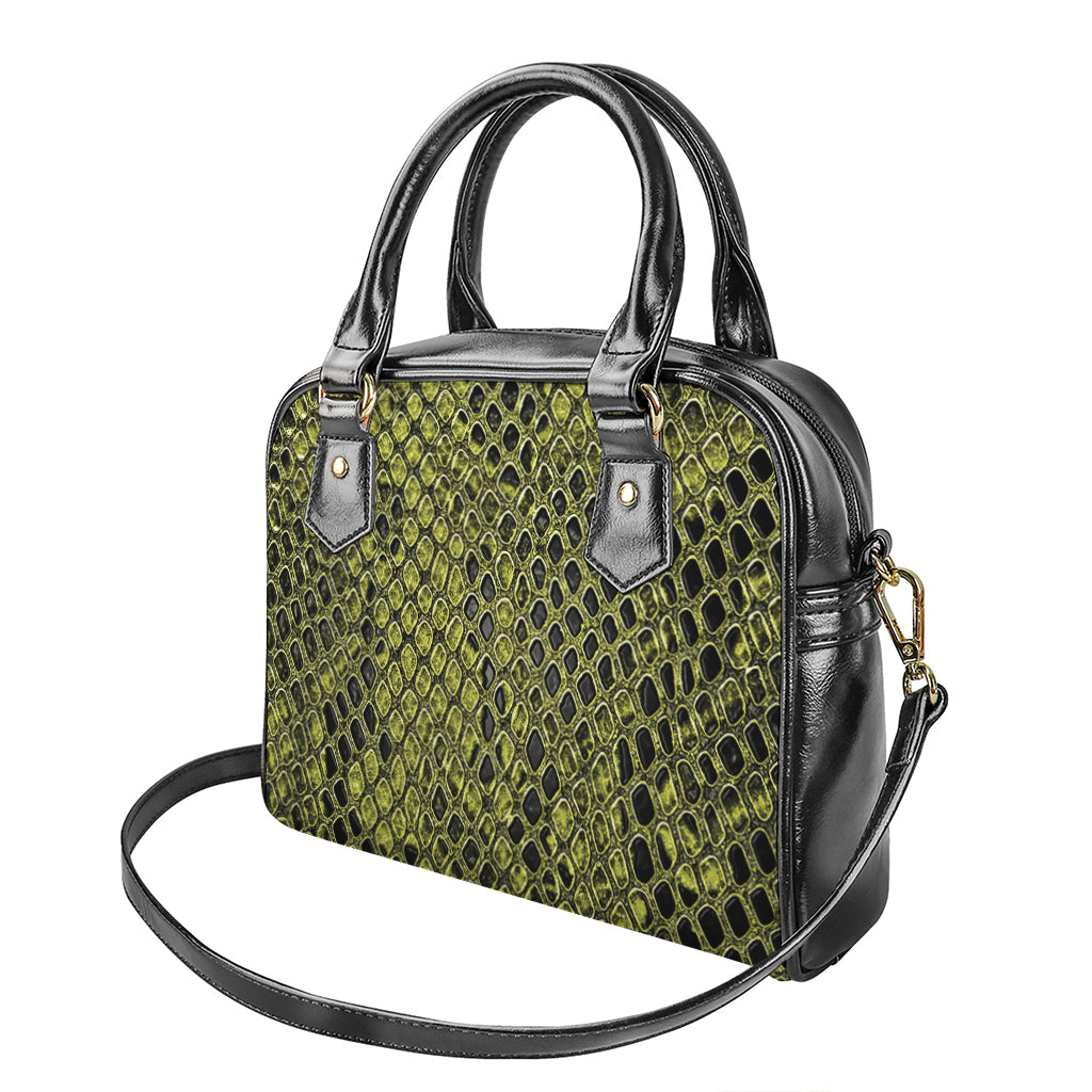 Lime Green And Black Snakeskin Print Shoulder Handbag