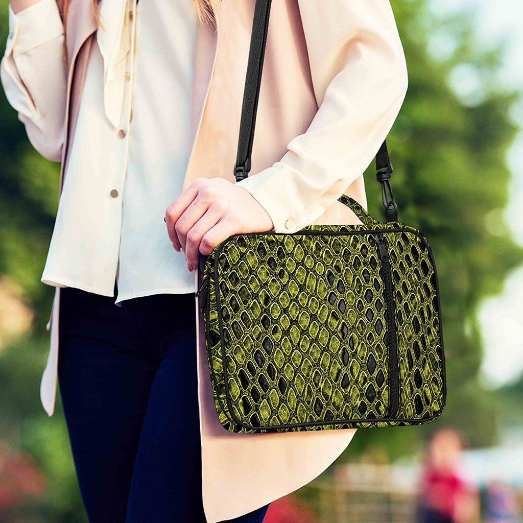 Lime Green And Black Snakeskin Print Shoulder Strap Bible Bag