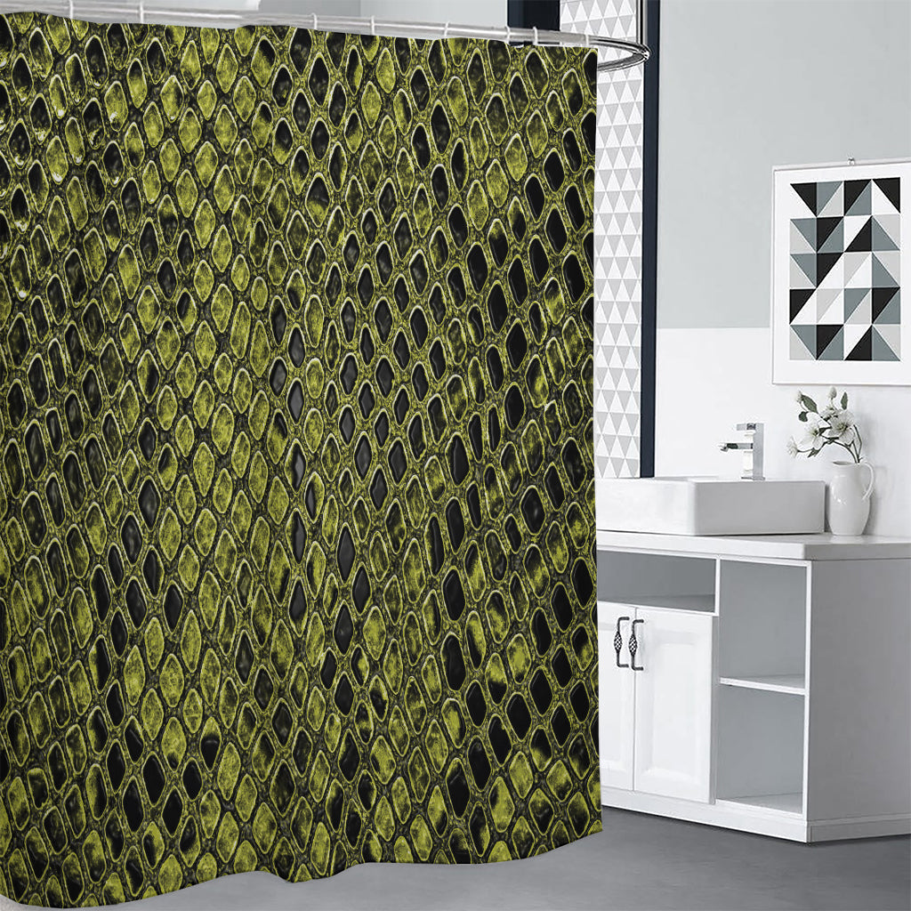 Lime Green And Black Snakeskin Print Shower Curtain
