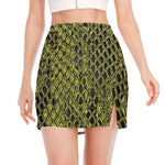 Lime Green And Black Snakeskin Print Side Slit Mini Skirt