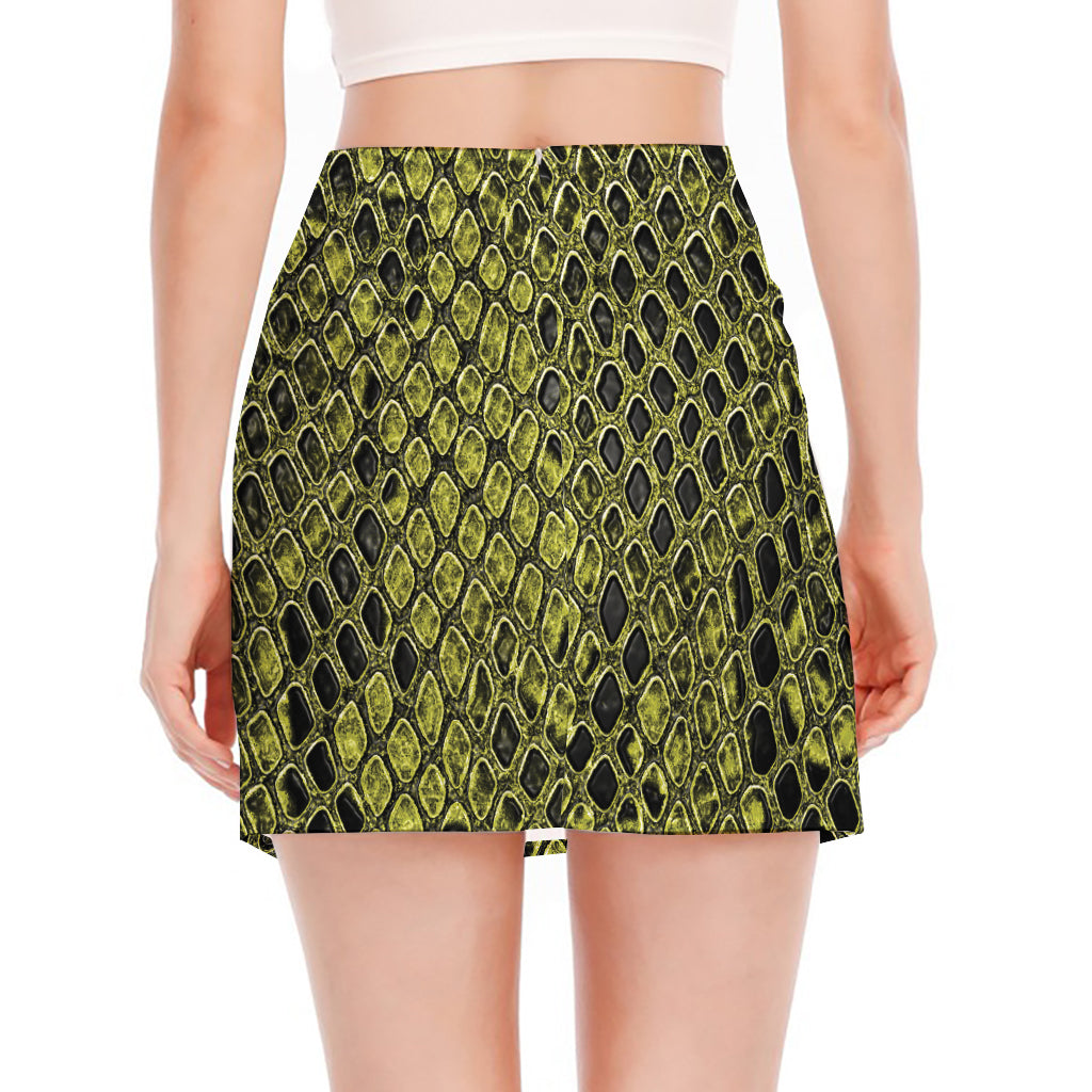 Lime Green And Black Snakeskin Print Side Slit Mini Skirt