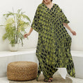 Lime Green And Black Snakeskin Print Silk V-Neck Kaftan Dress