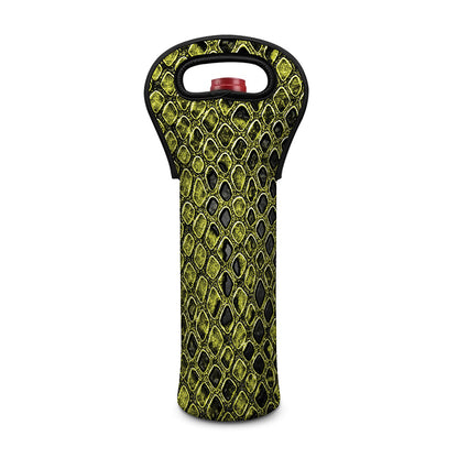 Lime Green And Black Snakeskin Print Single Neoprene Wine Tote