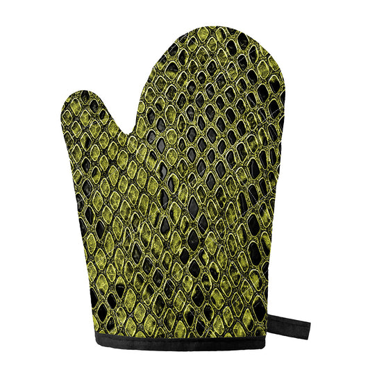 Lime Green And Black Snakeskin Print Single Oven Mitt