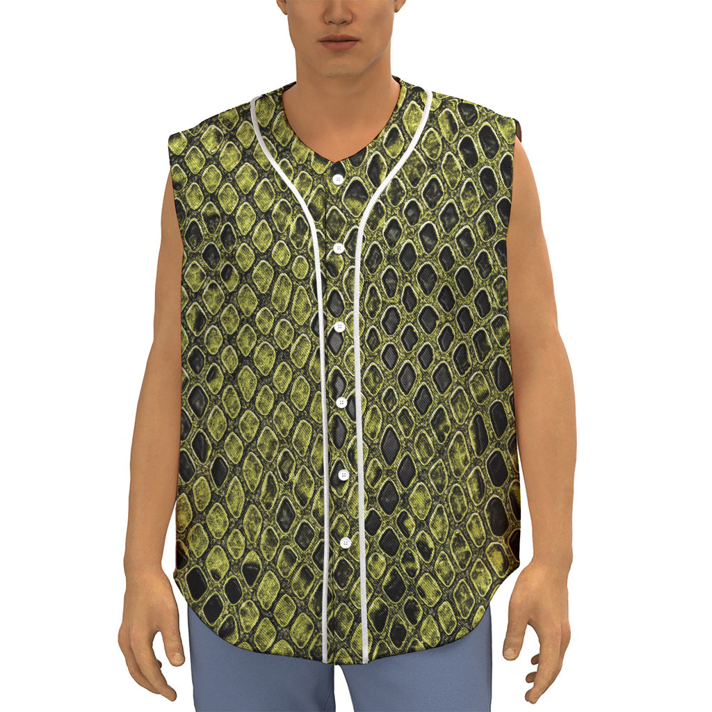 Lime Green And Black Snakeskin Print Sleeveless Baseball Jersey
