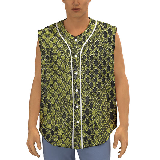 Lime Green And Black Snakeskin Print Sleeveless Baseball Jersey