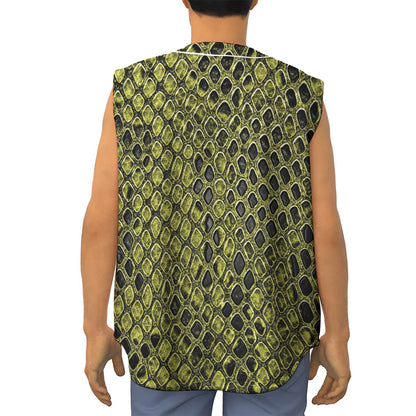 Lime Green And Black Snakeskin Print Sleeveless Baseball Jersey