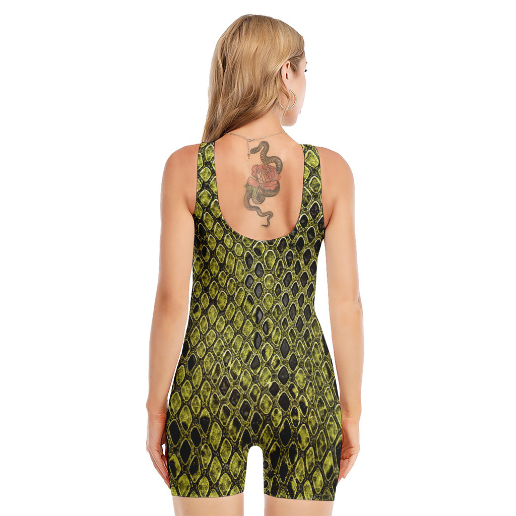 Lime Green And Black Snakeskin Print Sleeveless One Piece Swimsuit