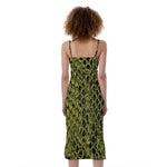Lime Green And Black Snakeskin Print Slim Fit Midi Cami Dress