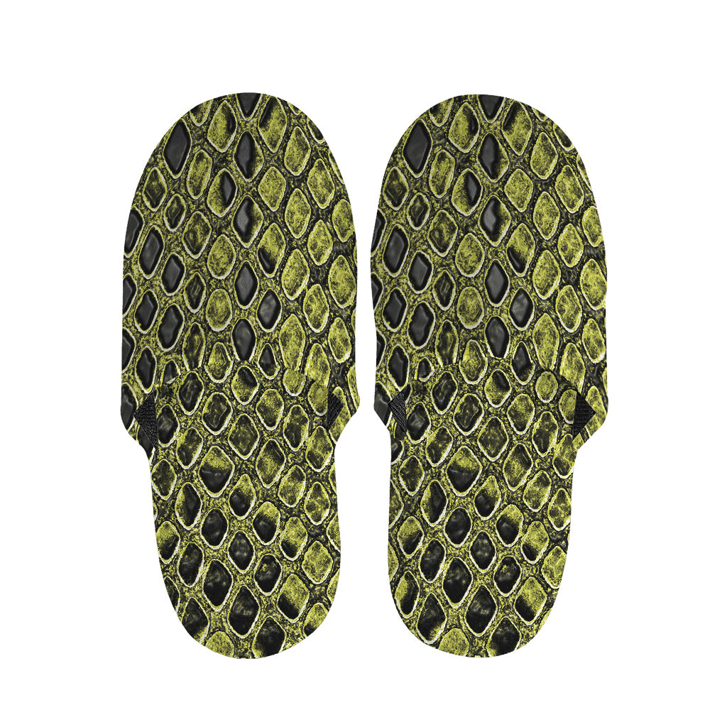Lime Green And Black Snakeskin Print Slippers