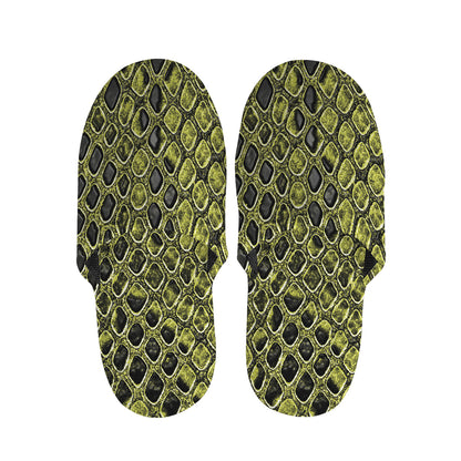 Lime Green And Black Snakeskin Print Slippers