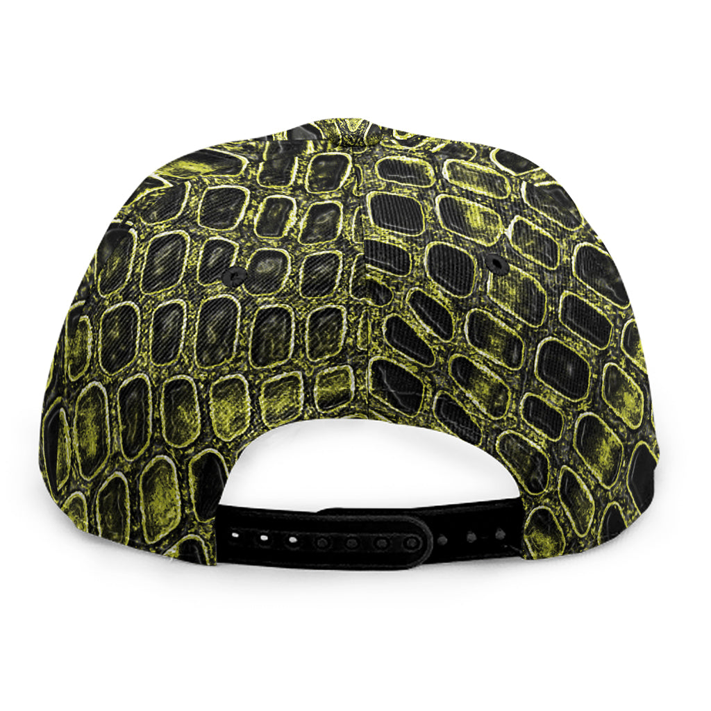 Lime Green And Black Snakeskin Print Snapback Cap