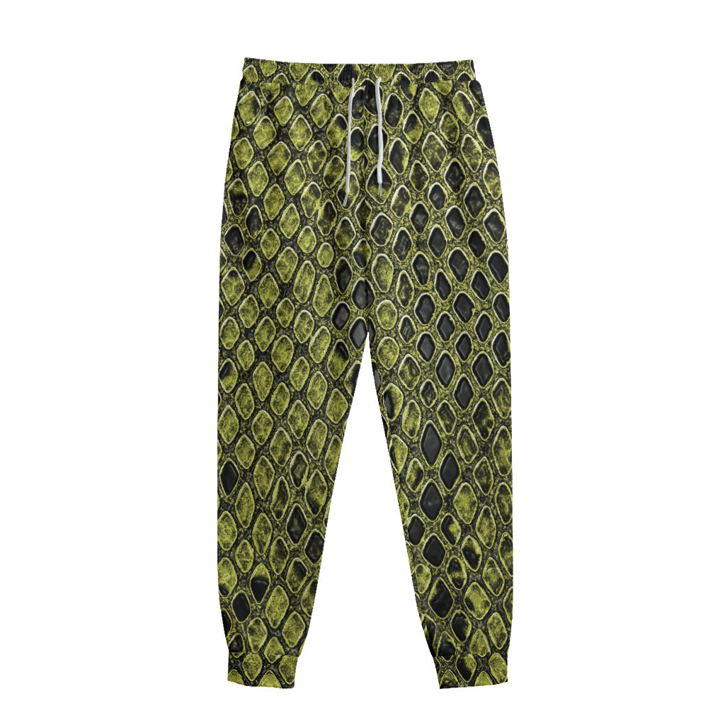 Lime Green And Black Snakeskin Print Sweatpants